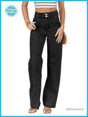 High Waisted Straight Leg Stretchy Jeans with Dual Button Closure